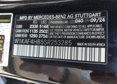 2025 Mercedes-Benz C 300 z USA, uszkodzony, nr VIN W1KAF4HB5SR253285